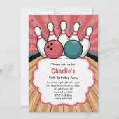 Retro Girls Bowling Birthday Party  Einladung (Vorderseite)