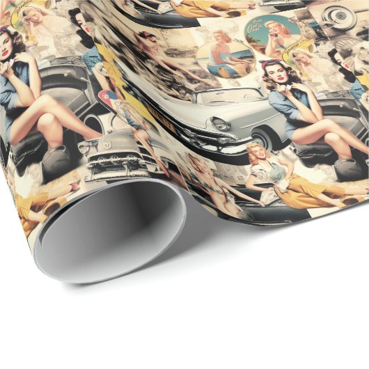 Retro Girls Collage aus den 50er Jahren Geschenkpapier (Rolleneckpunkt)