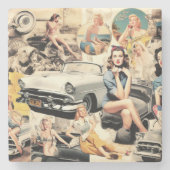 Retro Girls Collage aus den 50er Jahren Steinuntersetzer (Vorderseite)