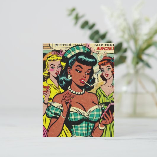 Retro Girls Comic Postkarte (Stehend Vorderseite)