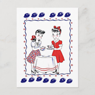 Retro Girls Gastgeber eines Tee-Party Soziales Ein Einladung