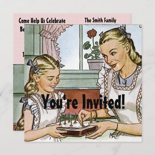 Retro Girls Geburtstag Einladung (Vorne/Hinten)