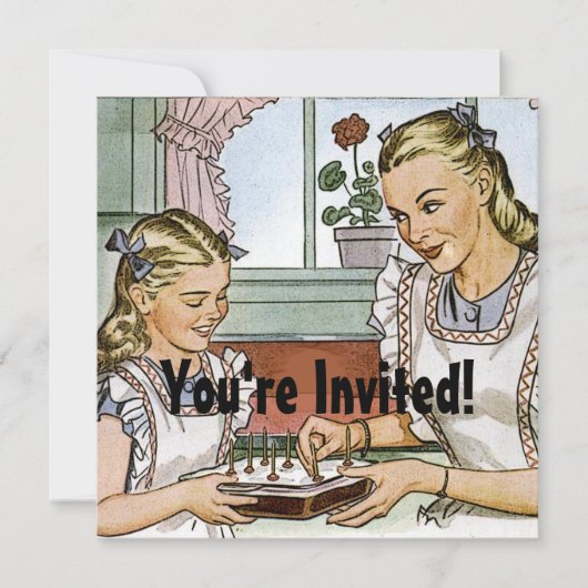 Retro Girls Geburtstag Einladung (Vorderseite)
