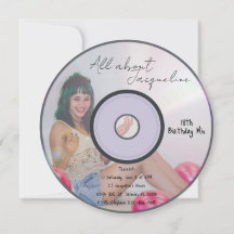 Retro Girl's Music CD Birthday Invitation