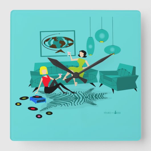 Retro Girls'  Night In Acrylic Wall Clock Quadratische Wanduhr (Vorderseite)