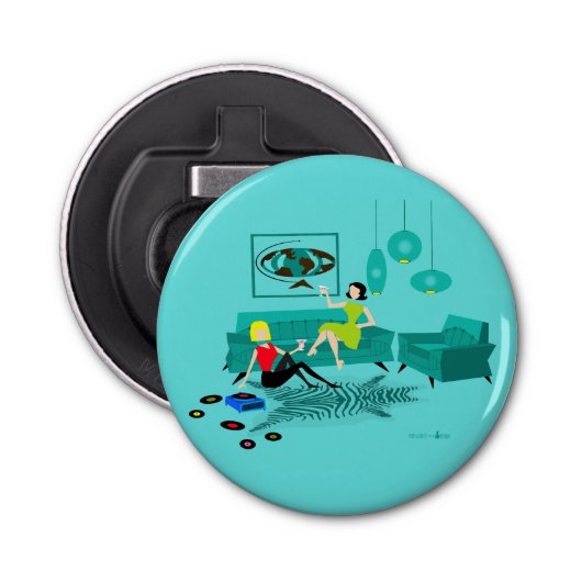 Retro Girls' Night in Button Bottle Opener Flaschenöffner (Vorderseite)