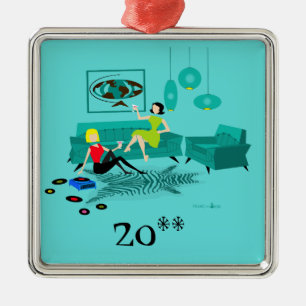 Retro Girl's Night in Christmas Ornament Aus Metall