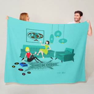 Retro Girl's Night in Fleece Blanket