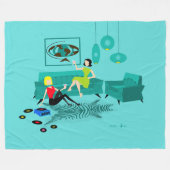 Retro Girl's Night in Fleece Blanket (Vorderseite (Horizontal))
