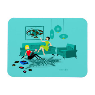 Retro Girl's Night in Flexible Magnet
