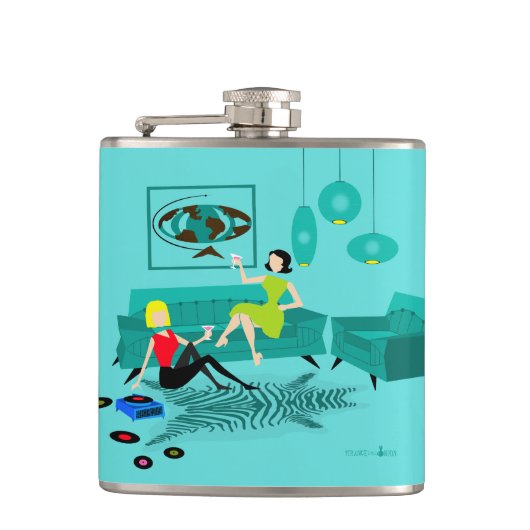 Retro Girl's Night in Vinyl Wrapped Flask Flachmann (Vorderseite)