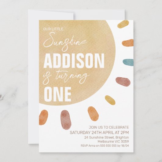 Retro Girls Sunshine Einladung zum 1. Geburtstag (Vorderseite)