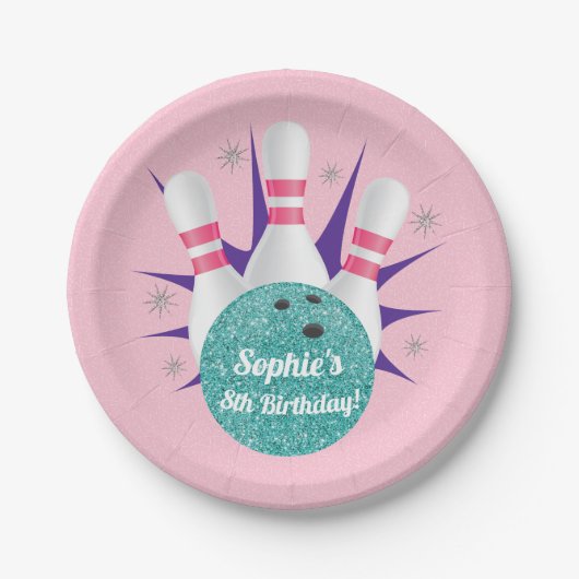 Retro Girls Tenpin Bowling Party Pappteller (Vorderseite)