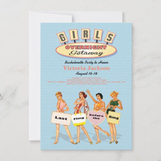 Retro Girls Unterkunft Einladung (Vorderseite)