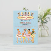 Retro Girls Unterkunft Gepäcktransport Einladung (Stehend Vorderseite)