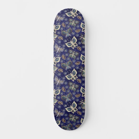 Retro Girly Blue Butterfly Muster breit Skateboard (Vorderseite)