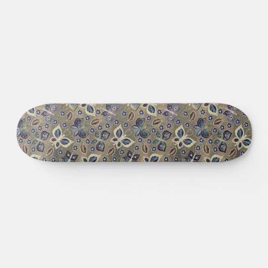 Retro Girly Blue Butterfly Musterskateboard Skateboard (Horizontal)