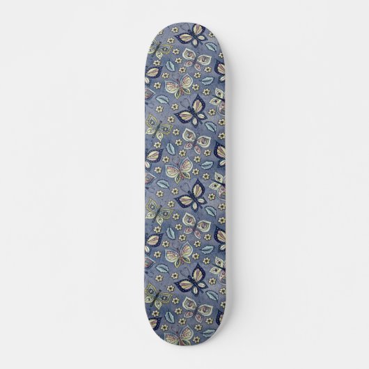 Retro Girly Blue Butterfly Musterskateboard Skateboard (Vorne)