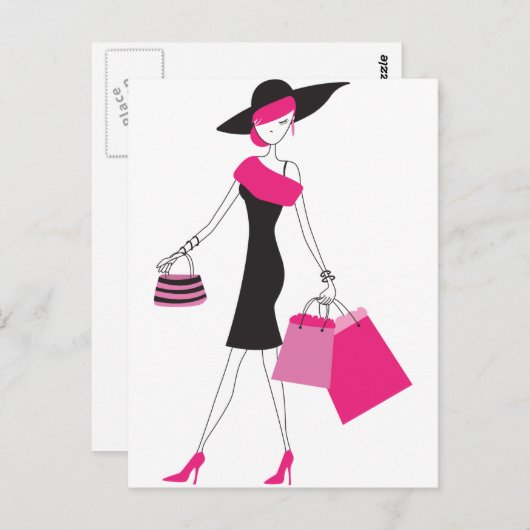 Retro Girly Paris Shopping Postkarte (Vorne/Hinten)
