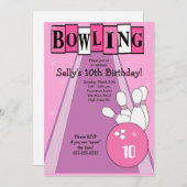 Retro Girly Pink Birthday Bowling Party Einladung (Vorne/Hinten)