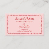 Retro Girly Red Pink Hand Drawn Whimsical Boho Visitenkarte (Rückseite)