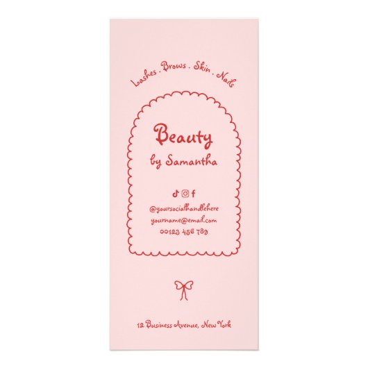 Retro Girly Red Pink handgeschriebene Salon-Preisl Werbekarte (Hinten)