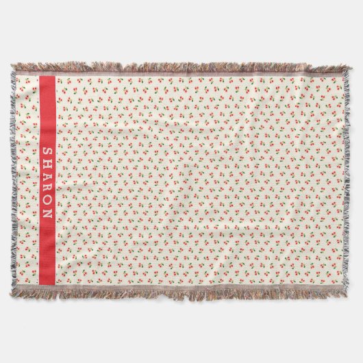 Retro girly rote Kirsche kopiert Monogramm Decke (Vorderseite)