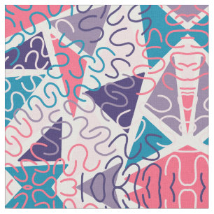 Retro Girly Squiggly Pink Triangle Geometrie Art Stoff