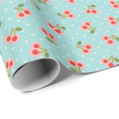 Retro-Girly-Türkis-Kirschmuster Monogramm Geschenkpapier (Rolleneckpunkt)