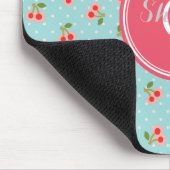 Retro girly Türkiskirsche kopiert Monogramm Mousepad (Ecke)