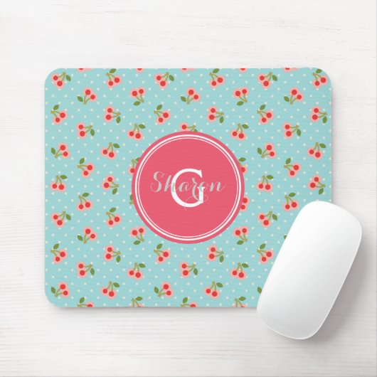 Retro girly Türkiskirsche kopiert Monogramm Mousepad (Mit Mouse)