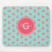 Retro girly Türkiskirsche kopiert Monogramm Mousepad (Vorne)