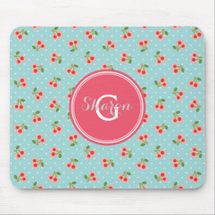 Retro girly Türkiskirsche kopiert Monogramm Mousepad