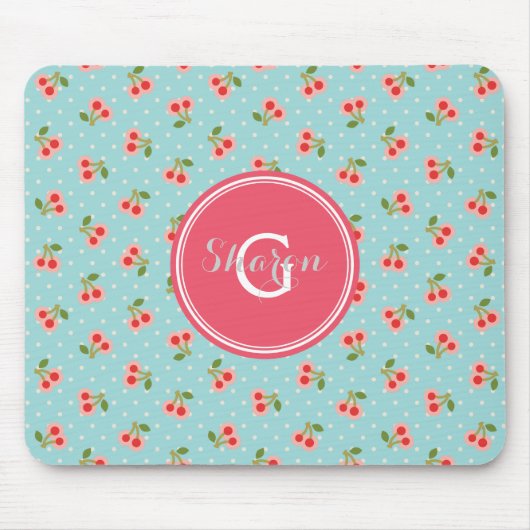 Retro girly Türkiskirsche kopiert Monogramm Mousepad (Vorne)