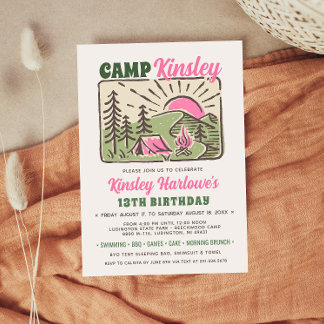Retro Girly Weekend Camp Birthday Invitation Einladung