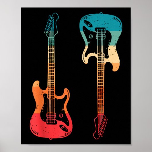Retro Gitarre Gitarrist Electric Bass Gitarre Rock Poster (Vorne)
