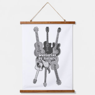 Retro-Gitarre in Schwarz und Weiß für Gitarrist Wandteppich Mit Holzrahmen