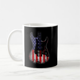 Retro Gitarre US Flagge Abgenutzt 4. Juli Gitarre Kaffeetasse