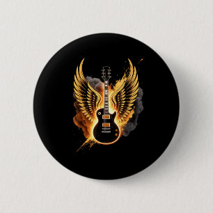 Retro Gitarren Flügel Abstrakt Kunst Rock And Roll Button