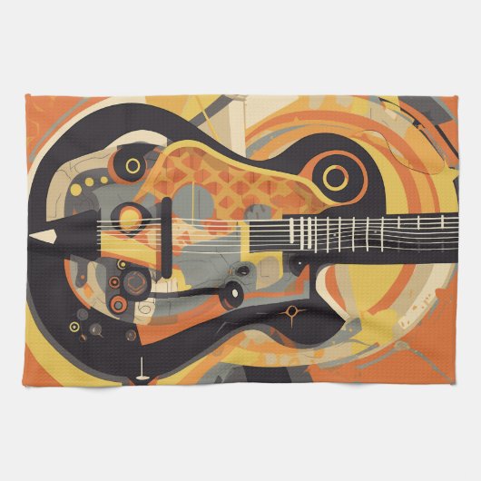 Retro-Gitarren-Illustration Geschirrtuch (Horizontal)