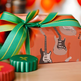 Retro Gitarrenmuster Orange Musikinstrumente Geschenkpapier