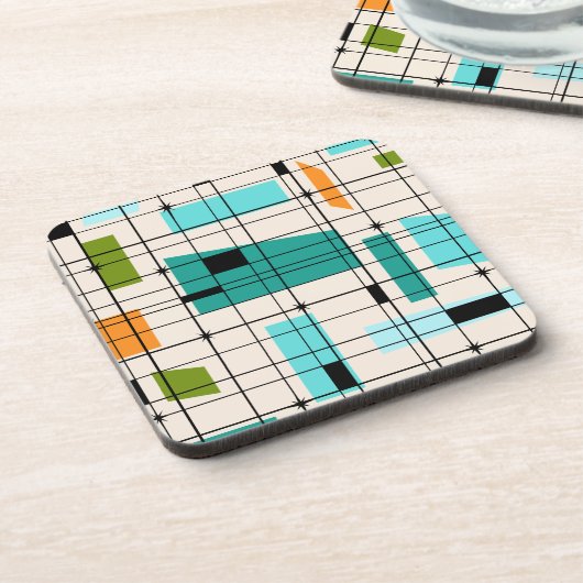 Retro Gitter u. Sternexplosion-harte Getränkeuntersetzer (Linke Seite)