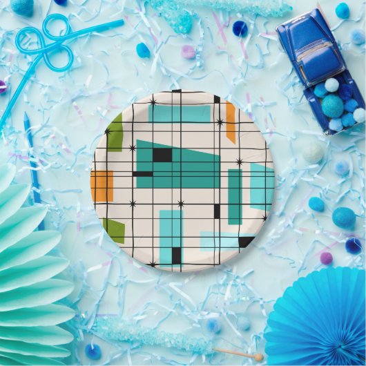 Retro Gitter u. Sternexplosion-Papierplatte Pappteller (Party)