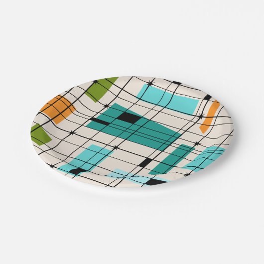 Retro Gitter u. Sternexplosion-Papierplatte Pappteller (Schrägansicht)
