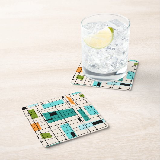 Retro Gitter u. Sternexplosion-PapierUntersetzer Rechteckiger Pappuntersetzer (Vor Ort)