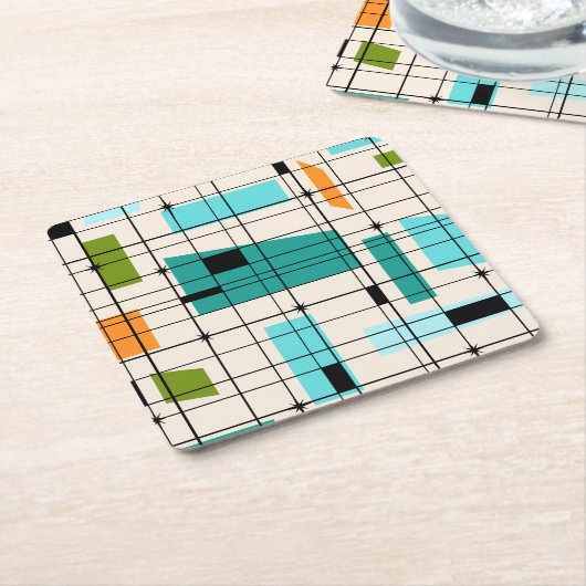 Retro Gitter u. Sternexplosion-PapierUntersetzer Rechteckiger Pappuntersetzer (angewinkelt)