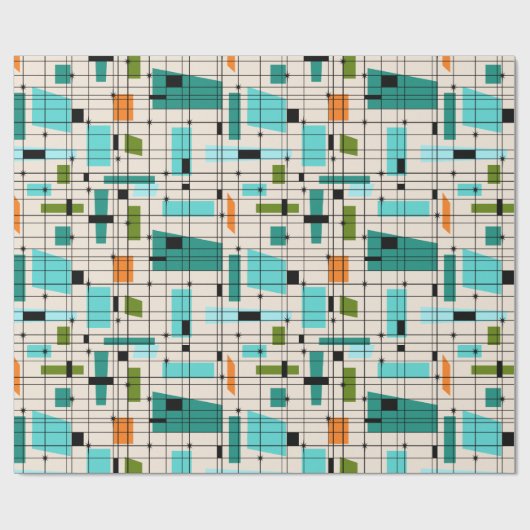 Retro Gitter-u. Sternexplosion-Verpackungs-Papier Geschenkpapier (Flach)