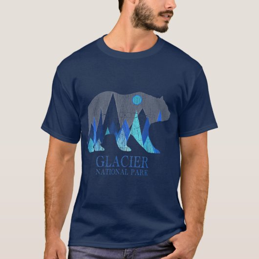 Retro Glacier Grizzle Bear Glacier Nationalpark T-Shirt (Vorderseite)