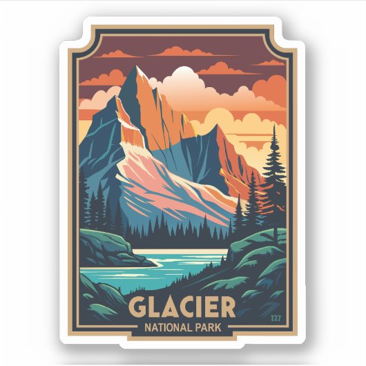 Retro Glacier Nationalpark Aufkleber (Vorderseite)