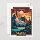 Retro Glacier Nationalpark Postkarte (Vorne/Hinten)